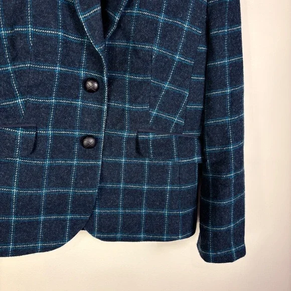 Talbots Blue Plaid Wool Blend Blazer Classic Academia Preppy - Picture 3 of 8